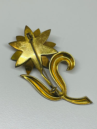 Spanish Damascene Pearl Flower Brooch Devil's Details